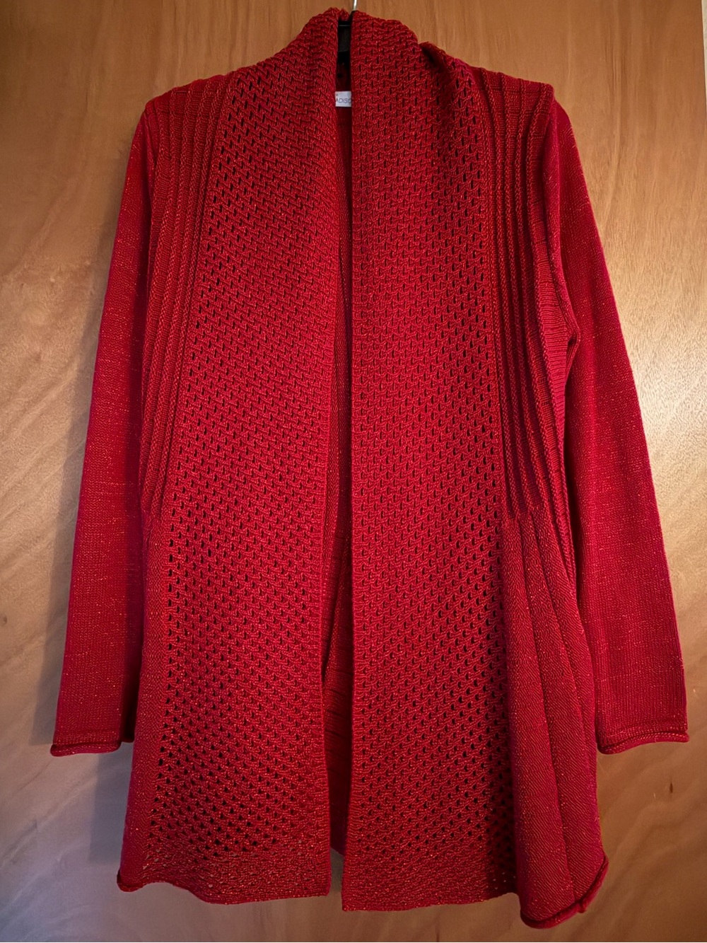 89th & Madison Red Open-Front Knit Cardigan